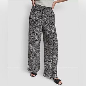 DKNY Black & White Wide-Leg Printed Pants